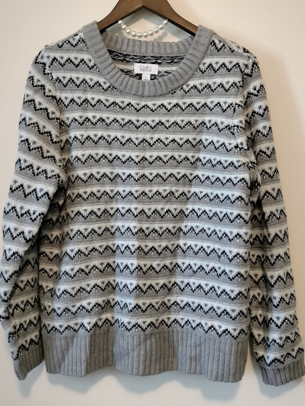 CROFT & BARROW The Extra Cozy Pullover Sweater Grey And White Striped- Women's